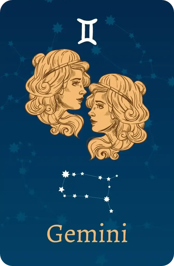 Segno zodiacale Gemelli con rappresentazione delle stelle