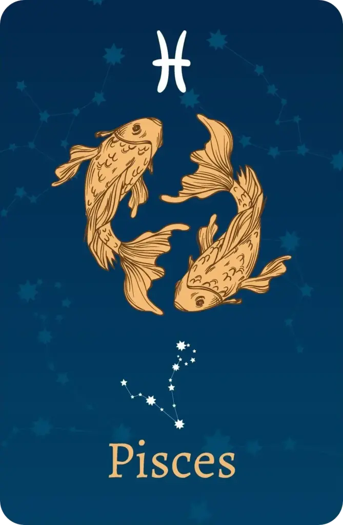 Segno zodiacale Pesci con rappresentazione delle stelle
