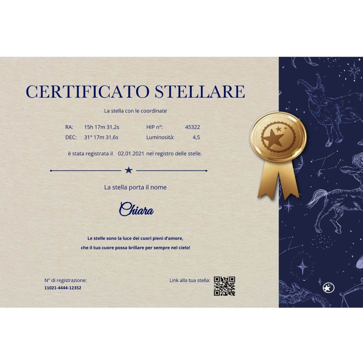 Battesimo della stella Certificato con sigillo piccolo